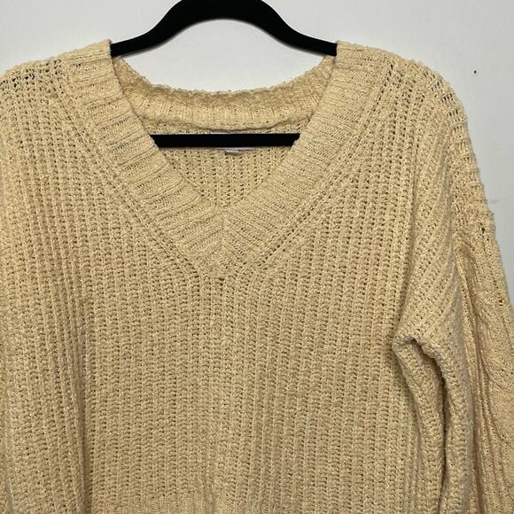 So Pullover Sweater Cable Knit Hi-Low Cropped Long Sleeve Butter Yellow Junior M - Picture 2 of 10